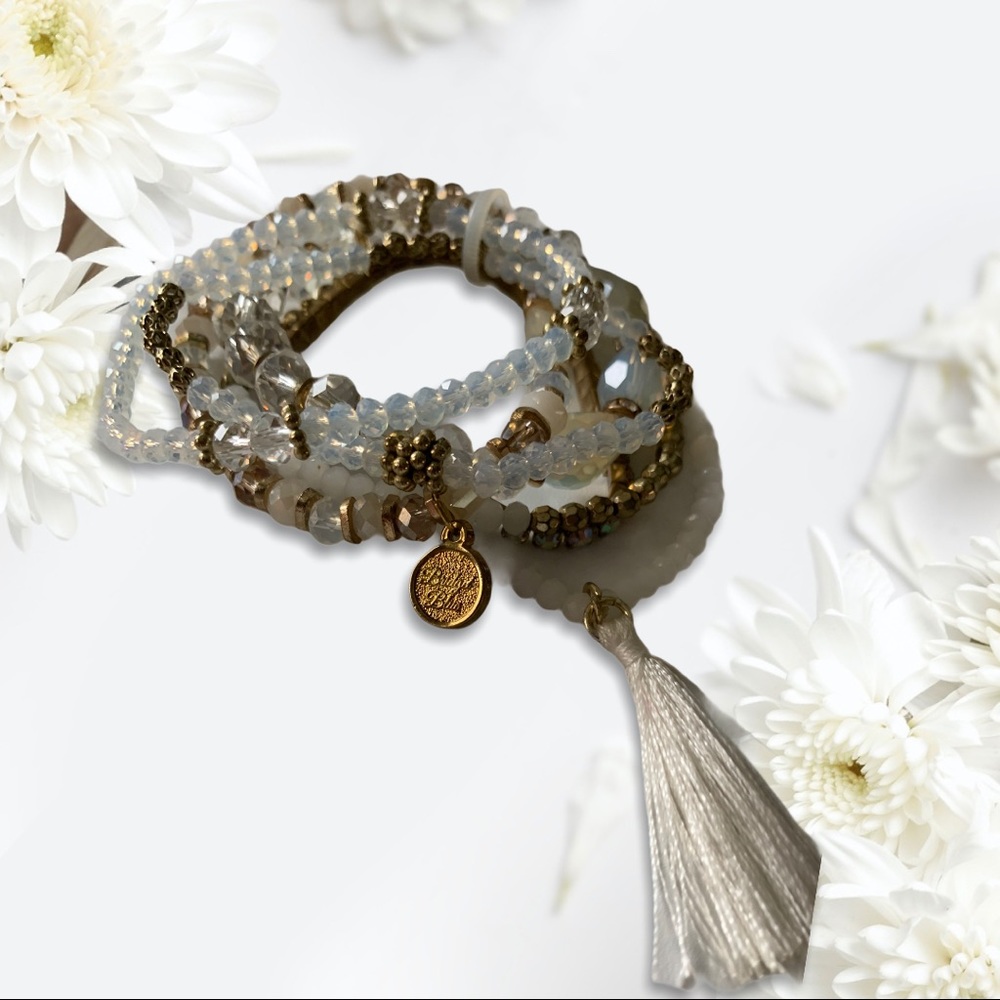 White and Gold Stack of Bracelets